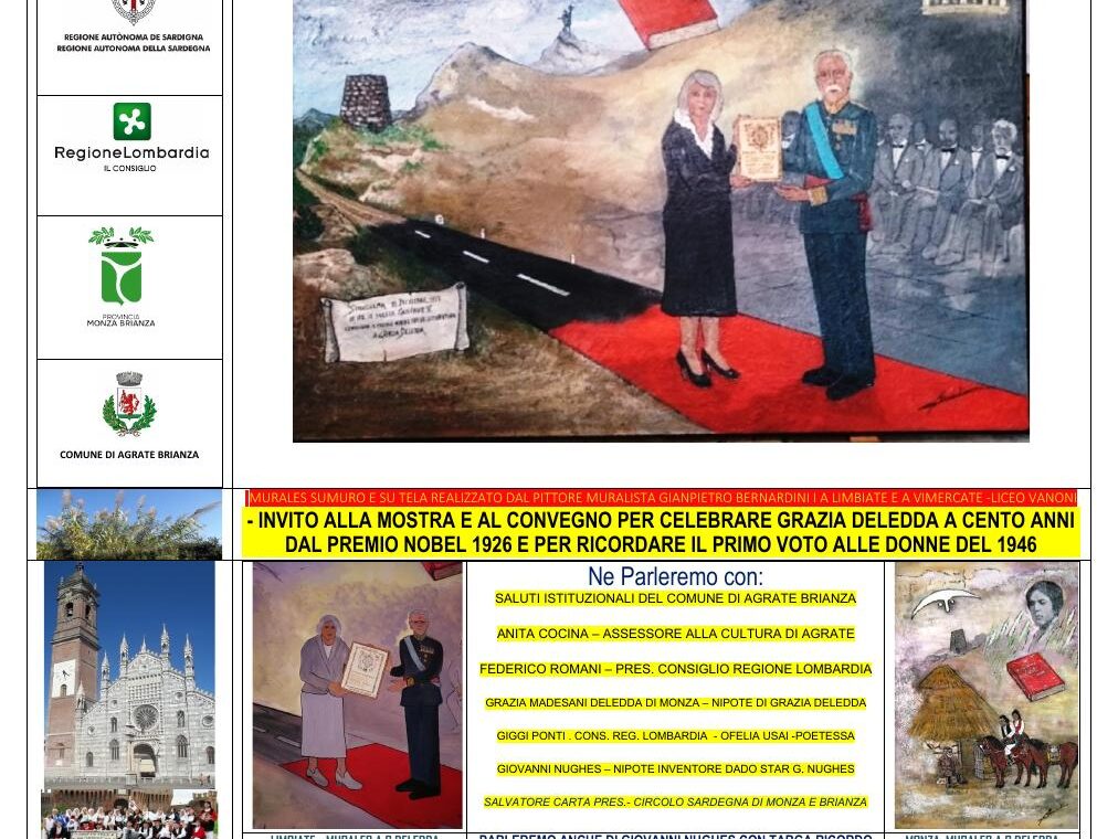 AGRATE GRAZIA DELEDDA MOSTRA E PRESENTAZIONE 15-23 GIUGNO 2026
