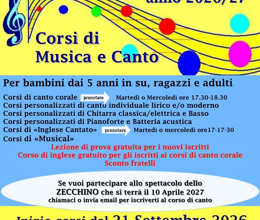 locandina iscrizioni voci bianche 2026