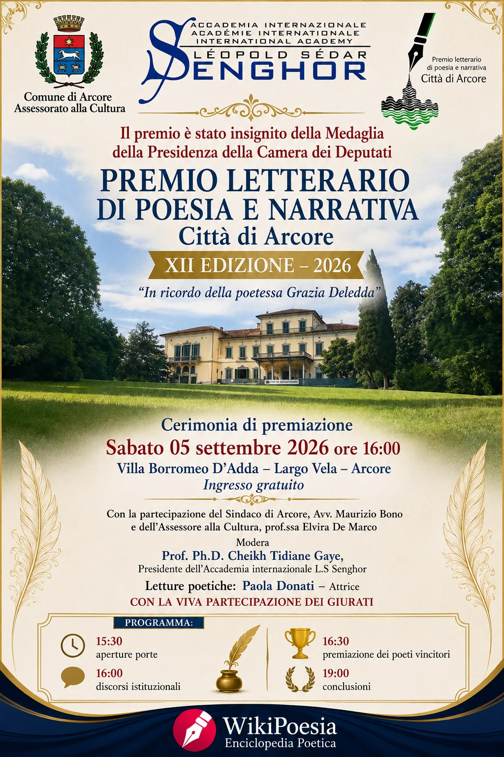 LOCANDINA PREMIAZIONE PREMIO ARCORE GRAZIA DELEDDA 2026