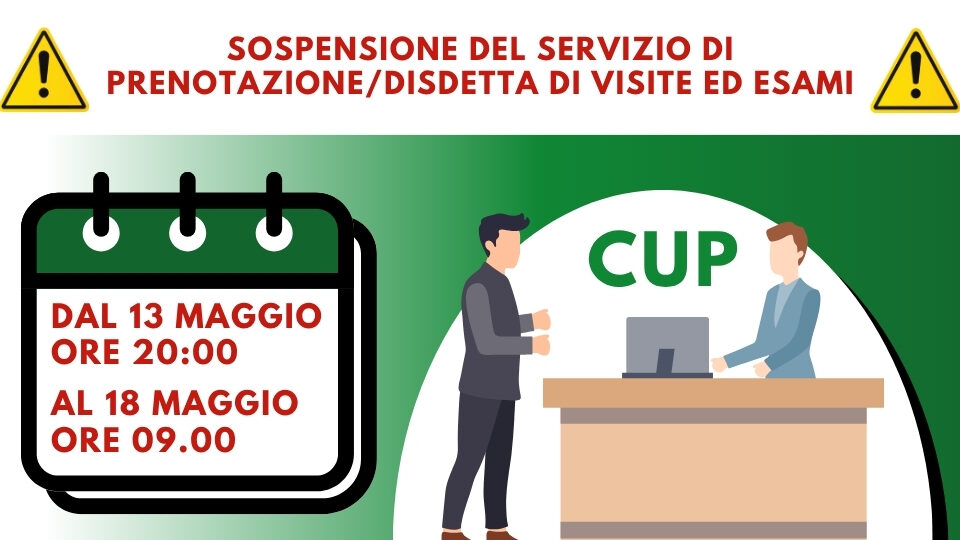 SOSPENSIONE DEL SERVIZIO DI PRENOTAZIONEDISDETTA DI VISITE ED ESAMI