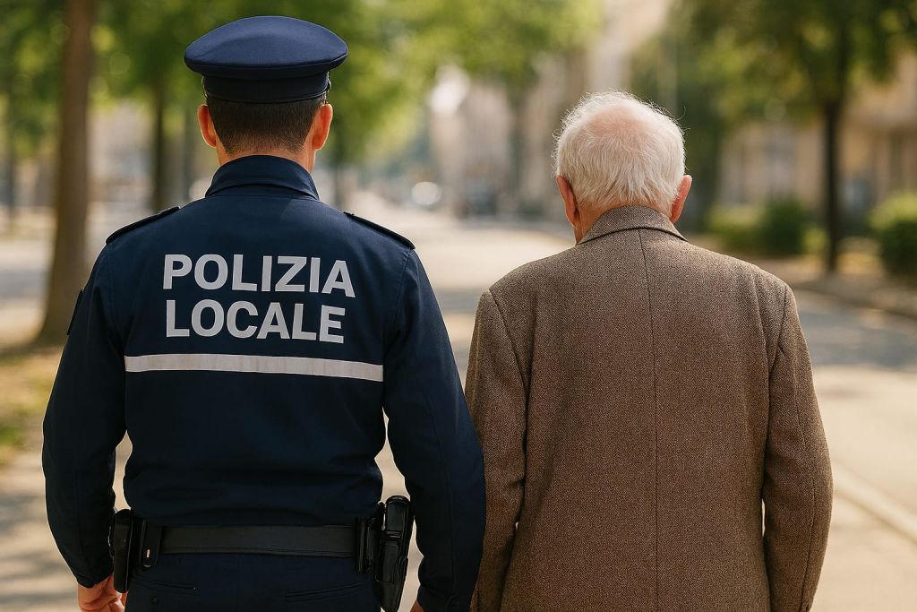polizia locale con anziano