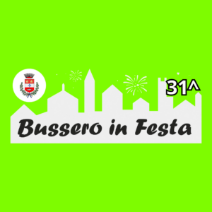 logo bussero in festa con rappresentazione stilizzata di una città