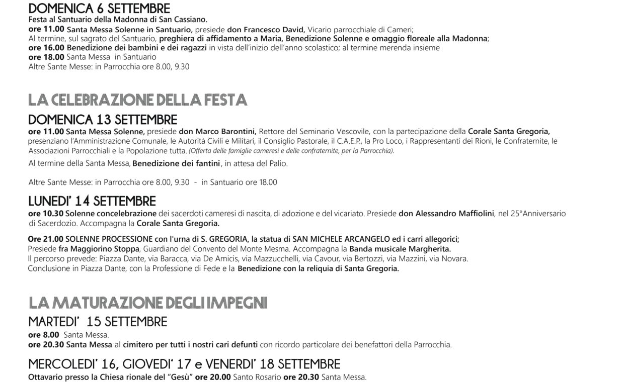 Programma religioso 2026