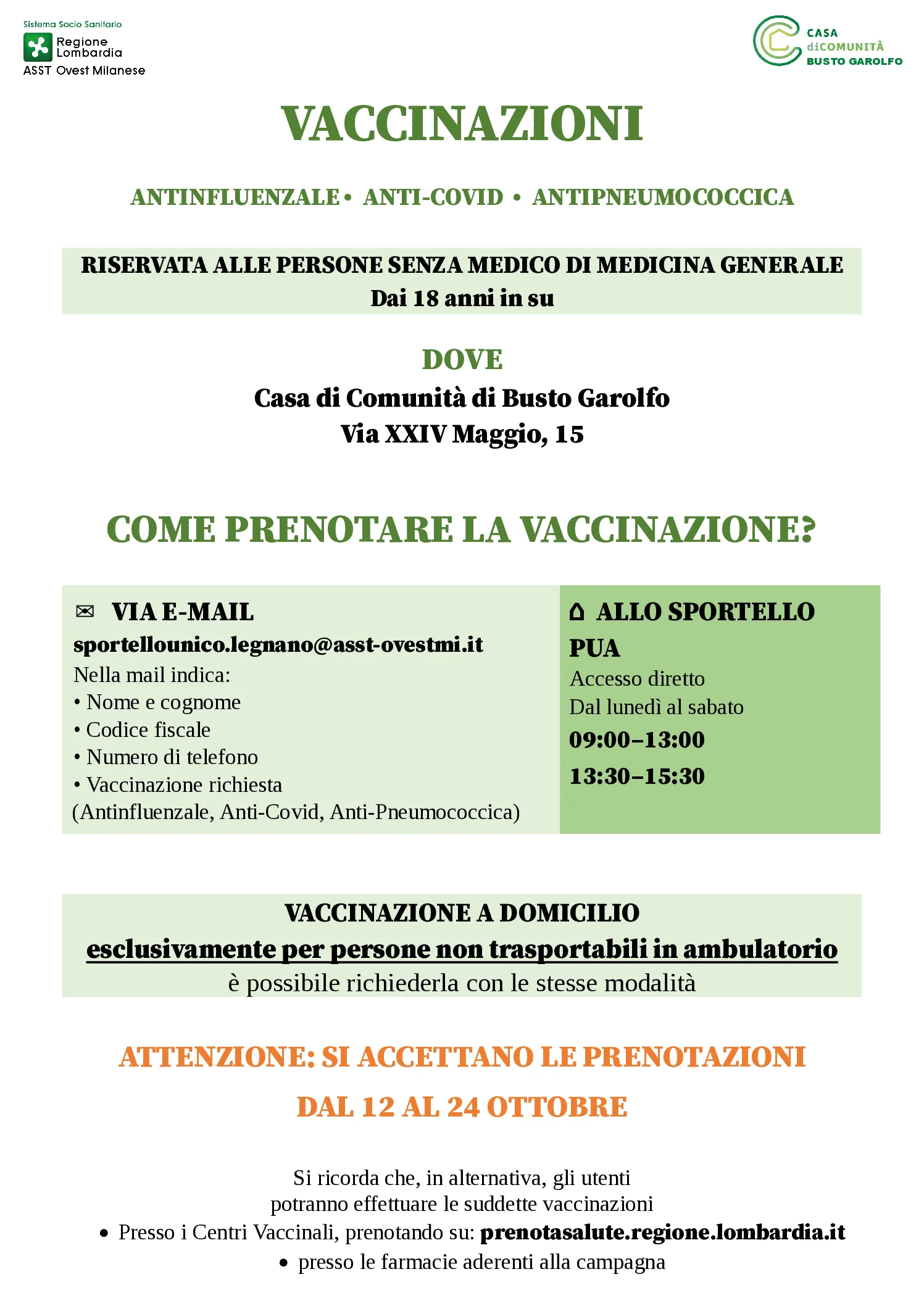 AMT BUSTO GAROLFO VACCINAZIONI ANTINFLUENZALE