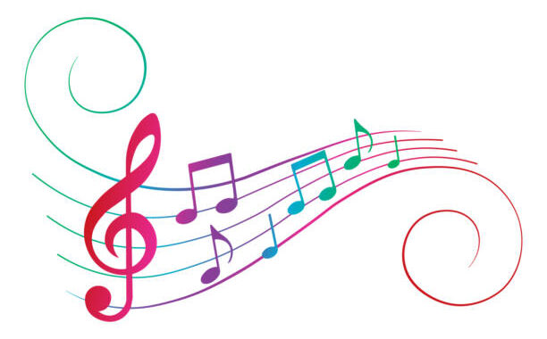 Colorful music notes on white background, design elements, vector illustration.