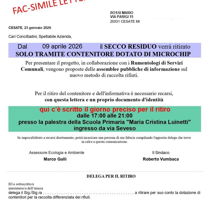 Modello lettera