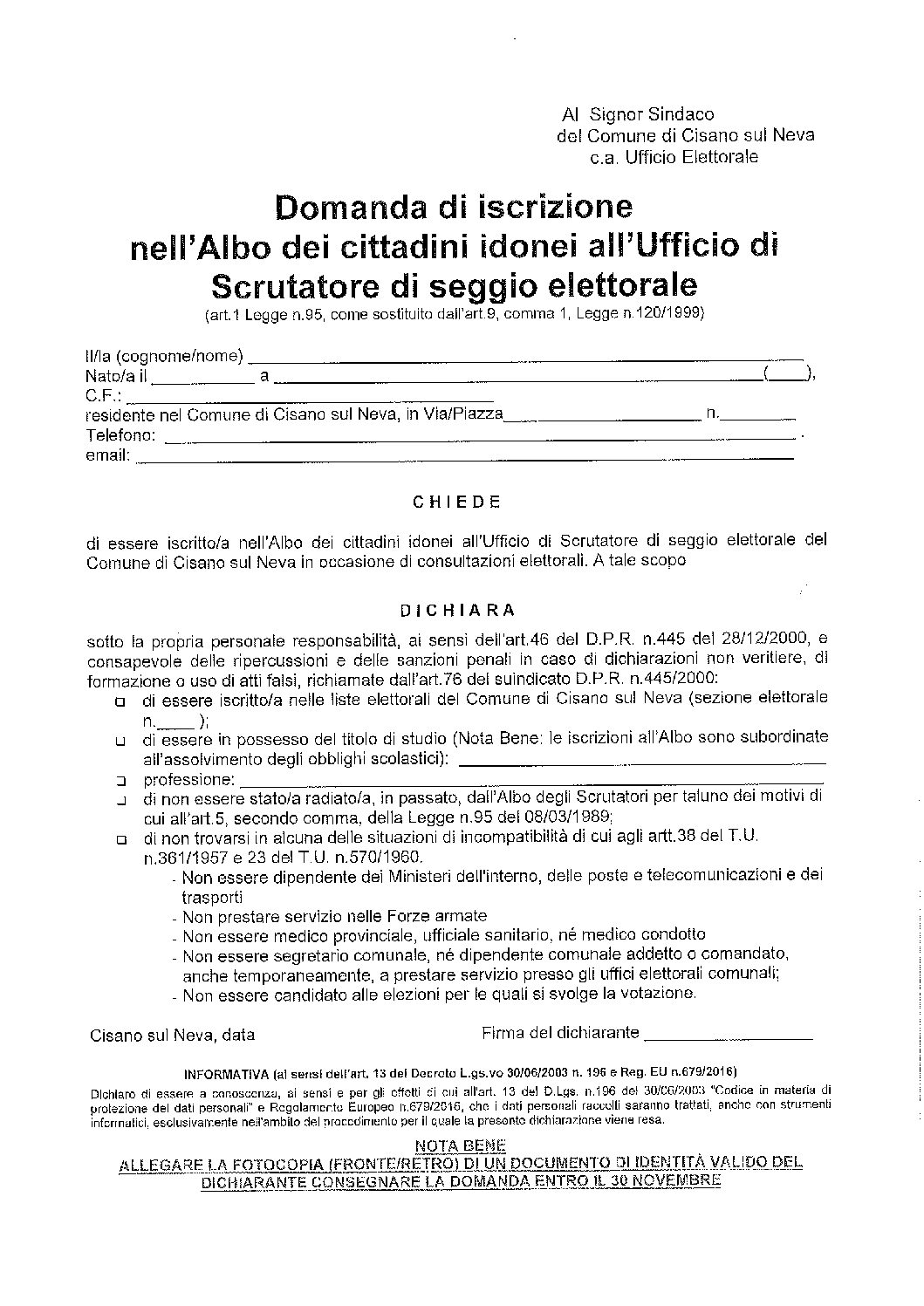 DOMANDA SCRUTATORE SEGGIO