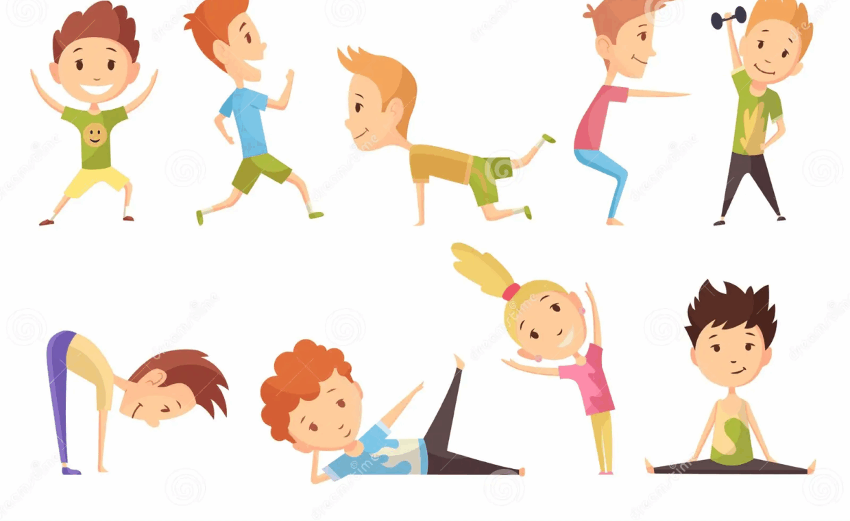 sport-di-fitness-insieme-ragazzi-e-ragazze-che-fanno-esercizi-ginnastica-personaggi-colorati-una-vignetta-divertente-per-bambini-181626965