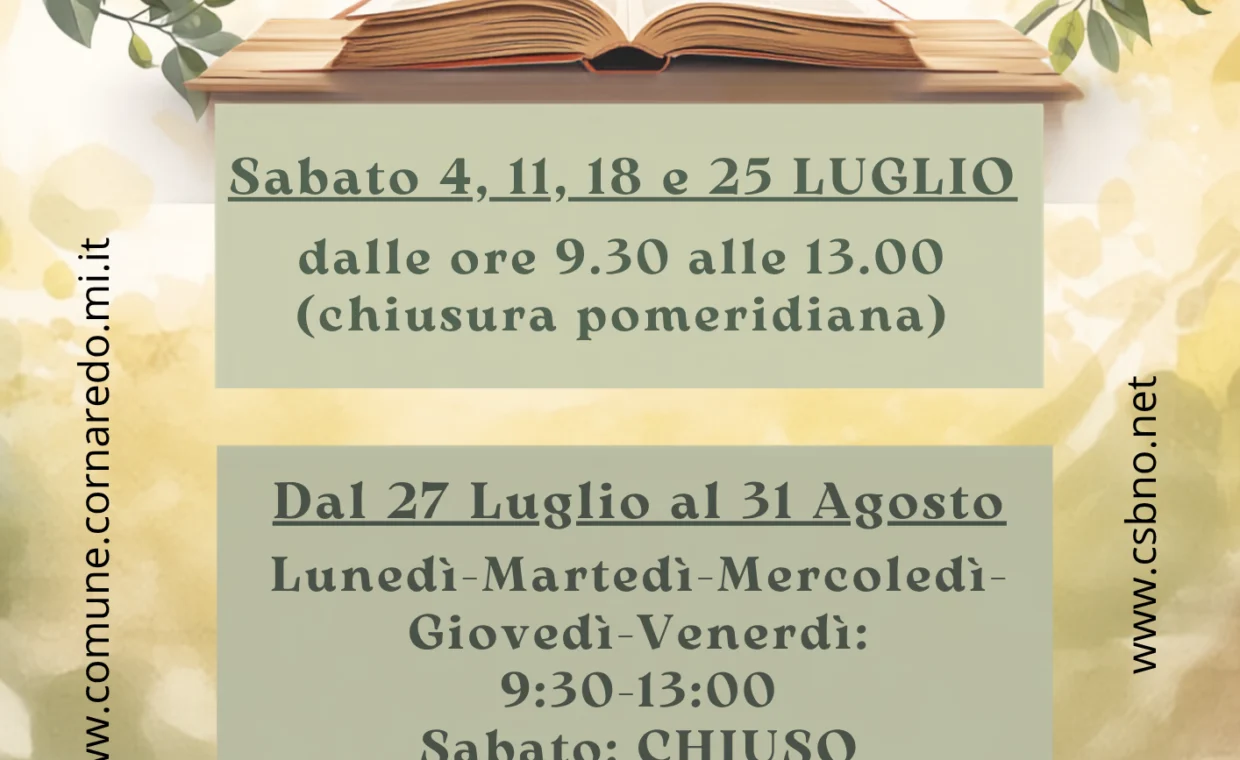 Orario Estivo Biblioteca di CORNAREDO