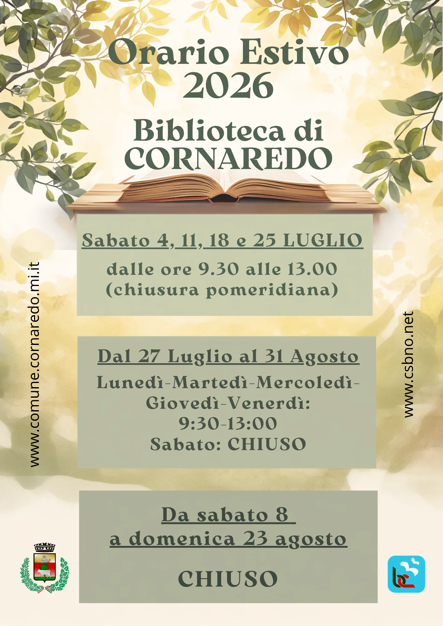 Orario Estivo Biblioteca di CORNAREDO