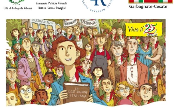 Disegno di persone; quella in primo piano, tiene in mano un libro intitolato "La Costituzione Italiana"