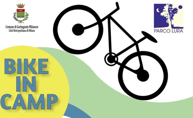 Disegno di una bicicletta, stemmi del Parco del Lura e del Comune di Garbagnate Milanese