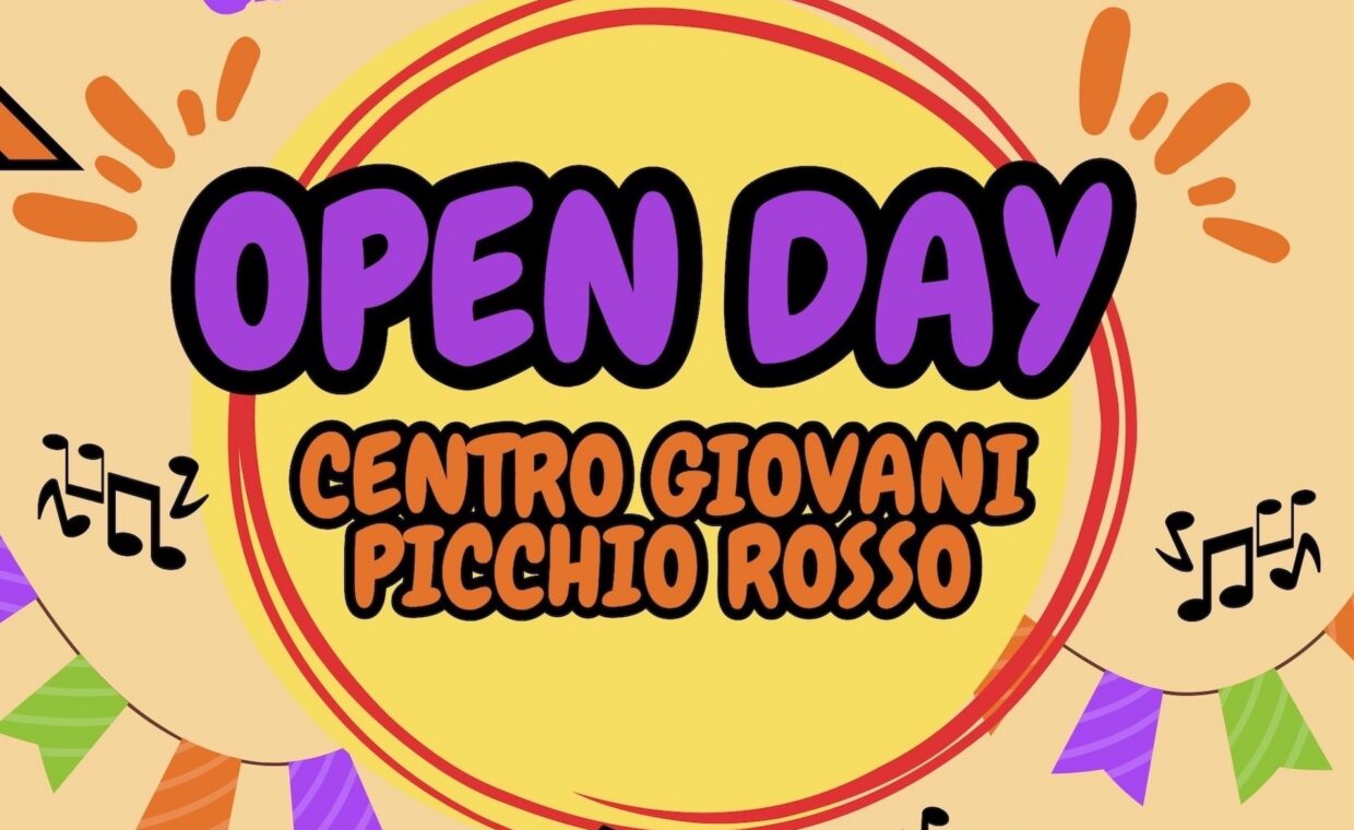 Logo dell'iniziativa con disegno di fulmini, festoni, impronte di mani, note musicali