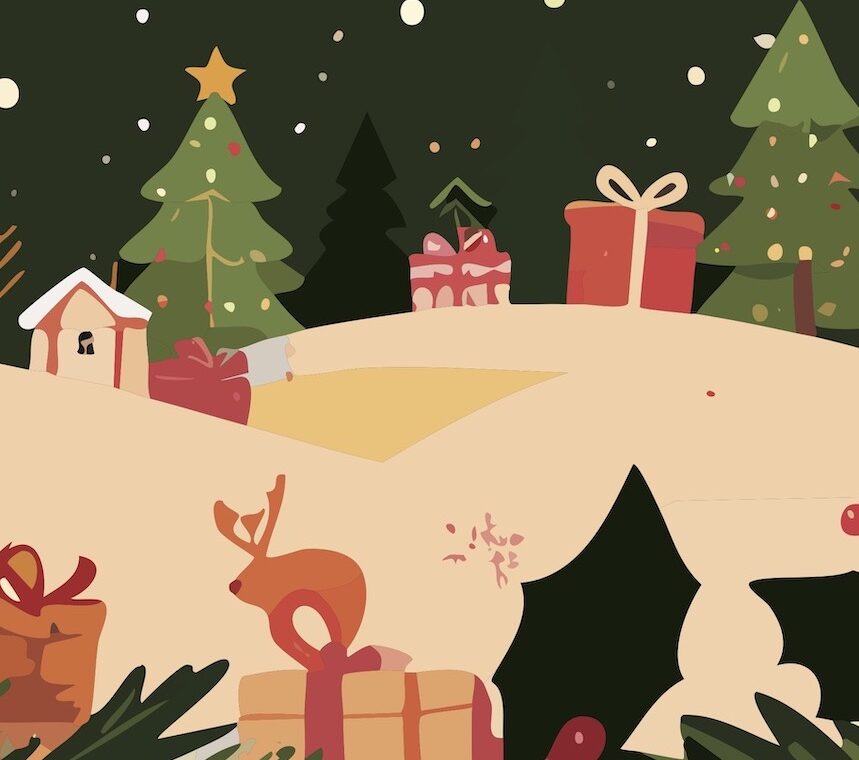 Paesaggio natalizio con doni