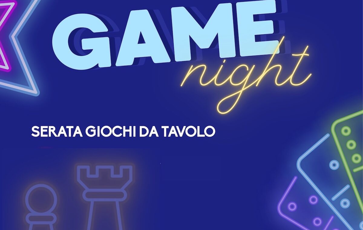 Scritta Game Night e giochi stilizzati al neon
