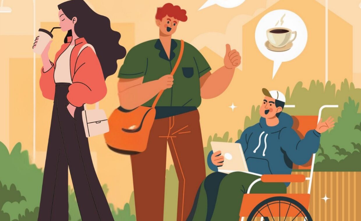 Una ragazza e due ragazzi in un bar