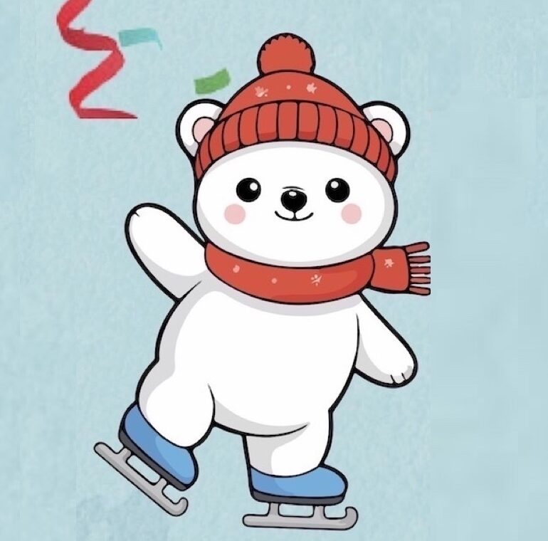Orsetto che pattina sul ghiaccio