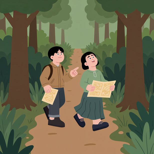 Due giovani esploratori in un bosco (disegno)