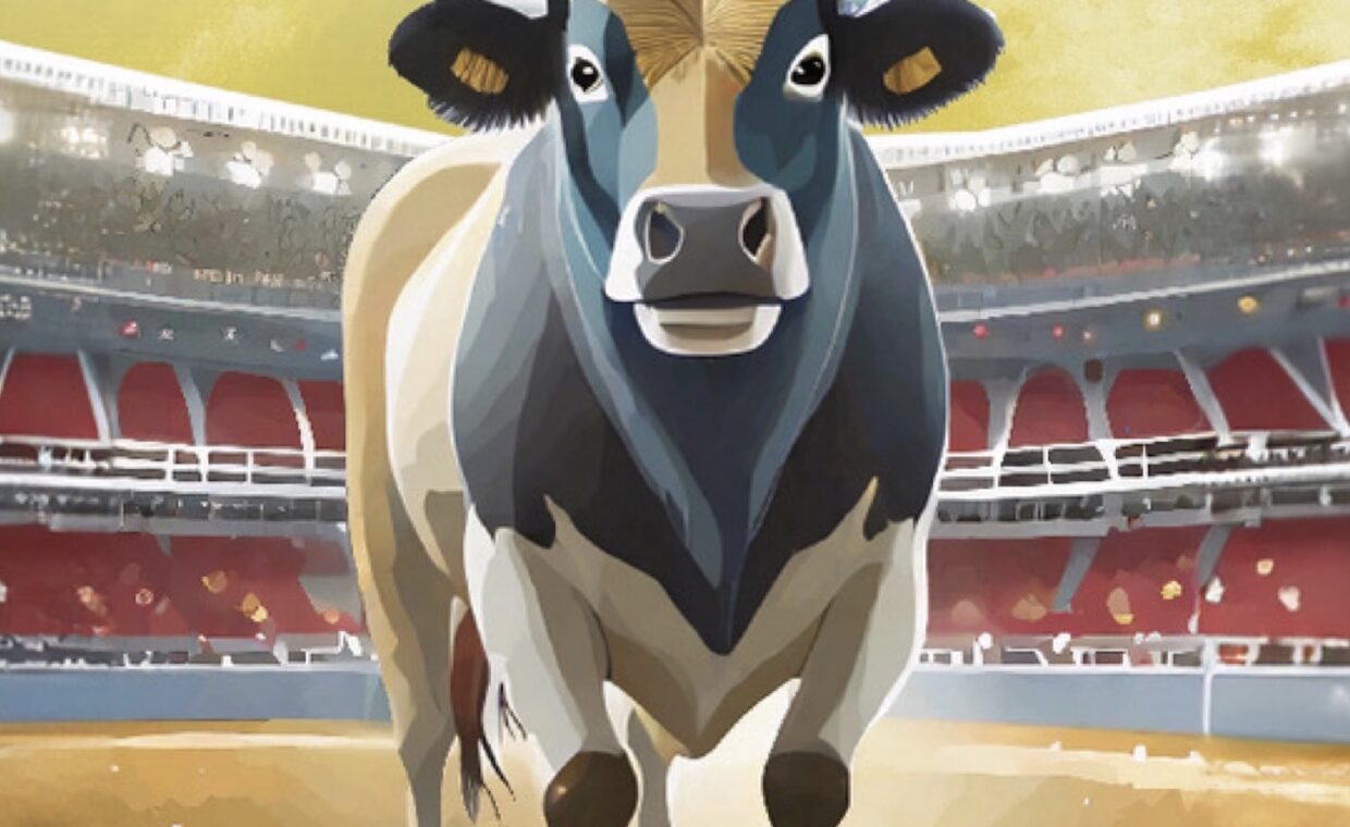 Un toro disegnato, in una arena