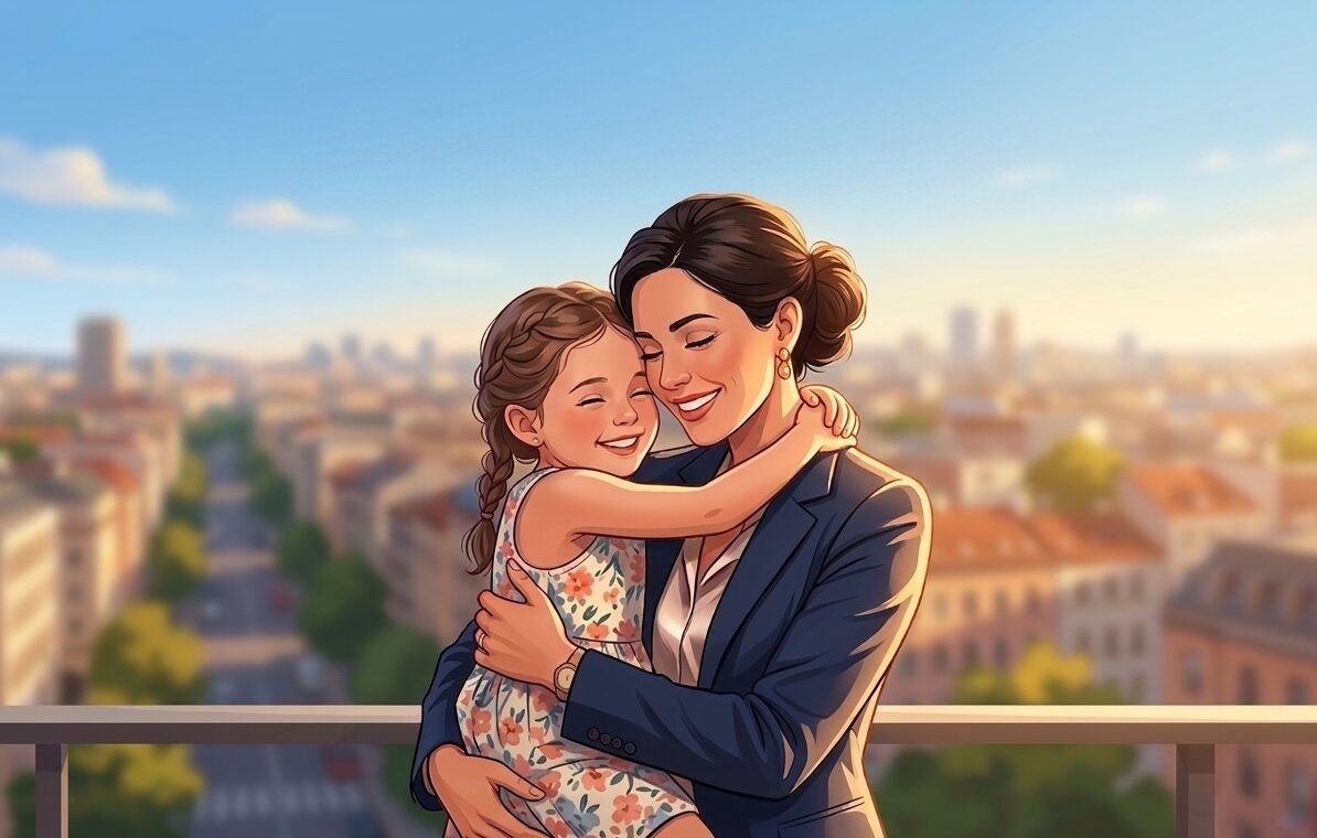Una madre che tiene in braccio la figlia