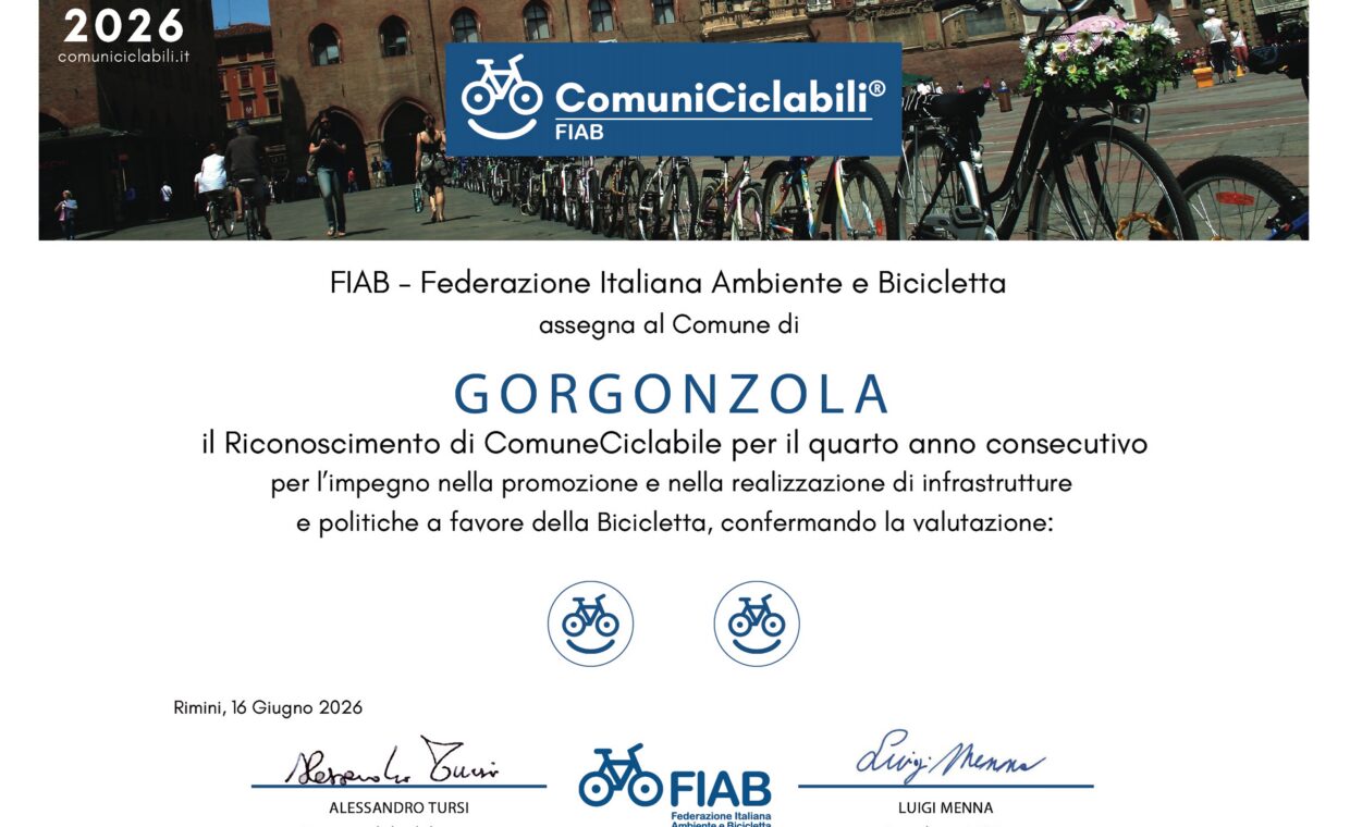 Attestato Comune Ciclabile 2026 - Gorgonzola 9 edizione