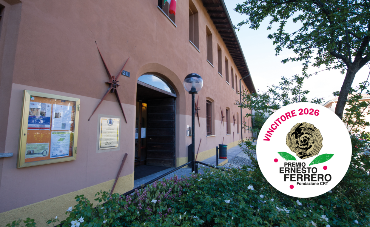 foto ingresso esterno biblioteca + logo vincitore premio ernesto ferrero