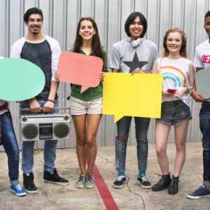 Diverse Group People Holding Speech Bubble Concept