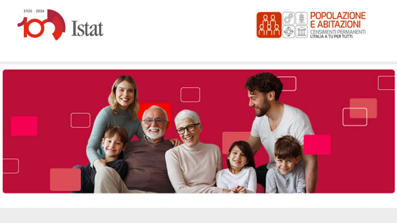 Famiglia con più generazioni e logo ISTAT per censimento