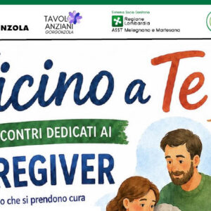 Dettaglio locandina con scritta e cuore e disegno caregiver