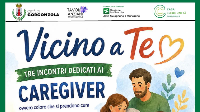 Dettaglio locandina con scritta e cuore e disegno caregiver