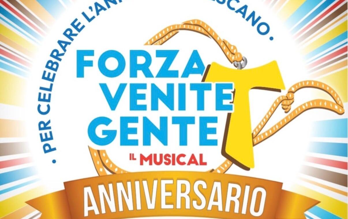 Manifesto spettacolo Forza venite gente con Tau