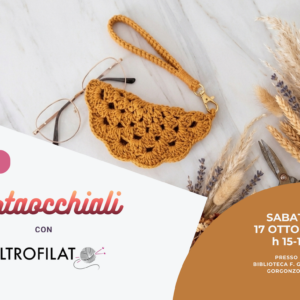 Porta occhiali all'uncinetto su ripiano con spighe e forbici