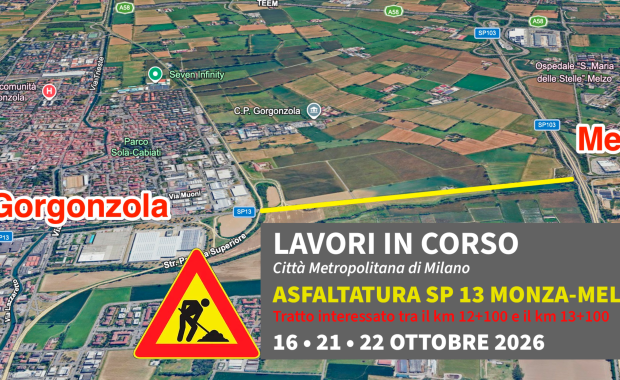 Lavori asfaltatura SP13 Gorgonzola-Melzo