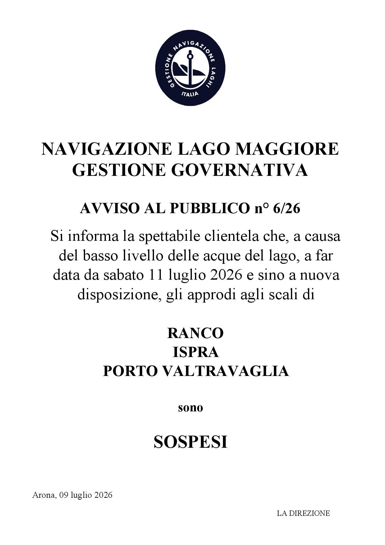 n°6 del 09.07.26 Chiusura Ranco Ispra e Porto Valtravaglia