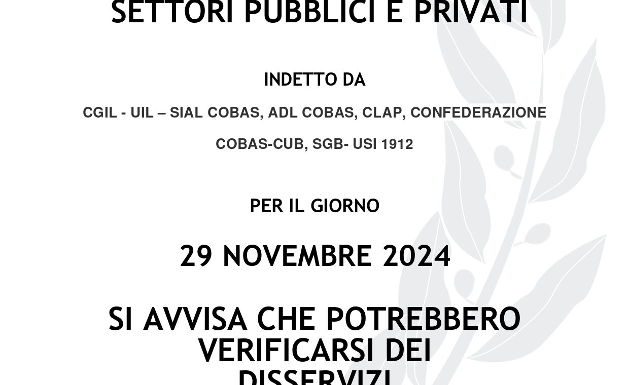 29 nov avviso sciopero