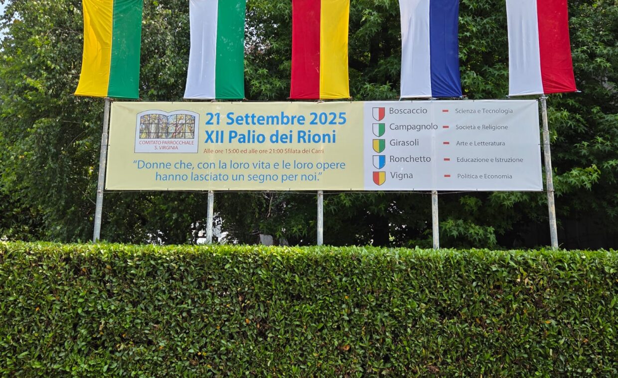 Palio di santa virginia manifesto con bandiere