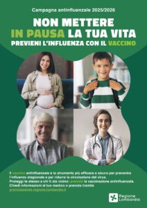 Non mettere in pausa la tua vita. Manifesto servizio sanitario Regione Lombardia sull campagna vaccinale 2025 2026