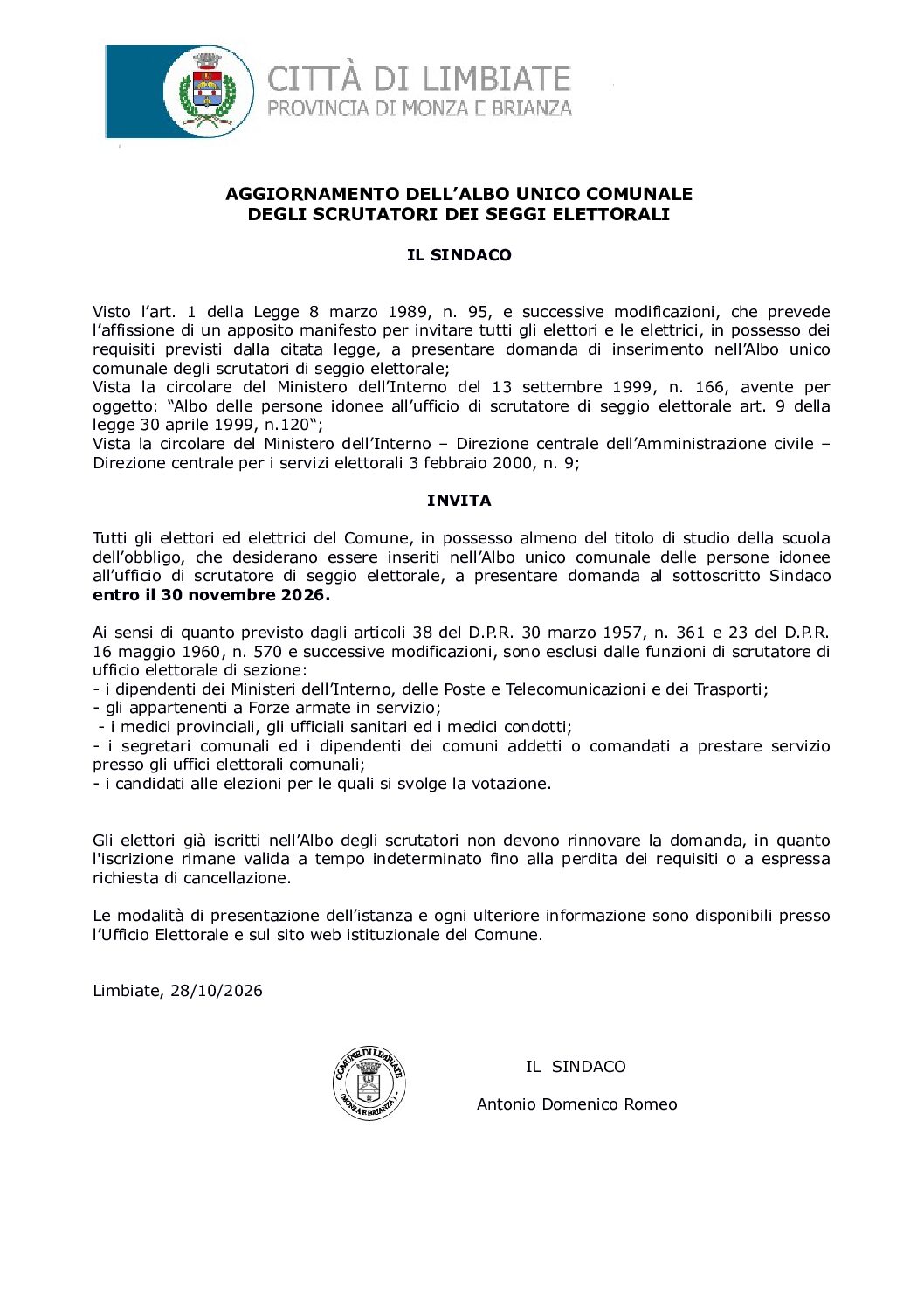 Manifesto albo scrutatori