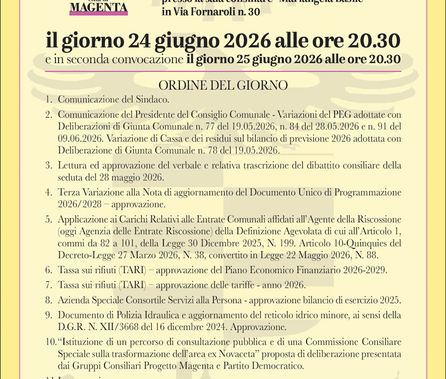 Consiglio Comunale del 24.06.2026