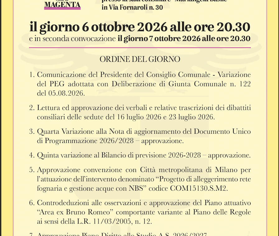 Consiglio Comunale del 06.10.2026