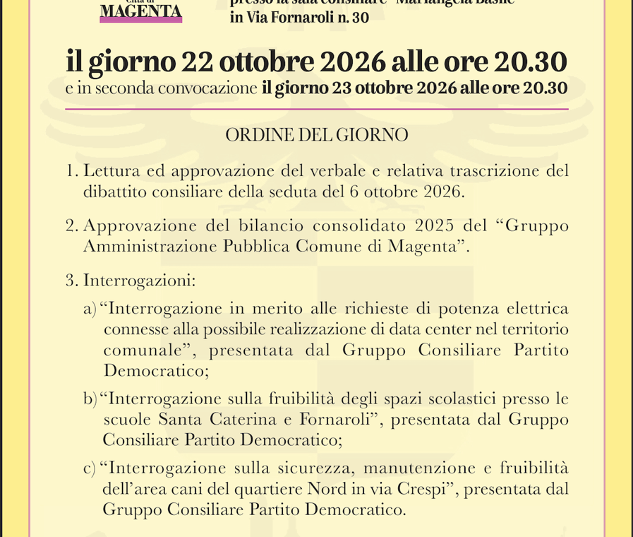Consiglio Comunale del 22.10.2026