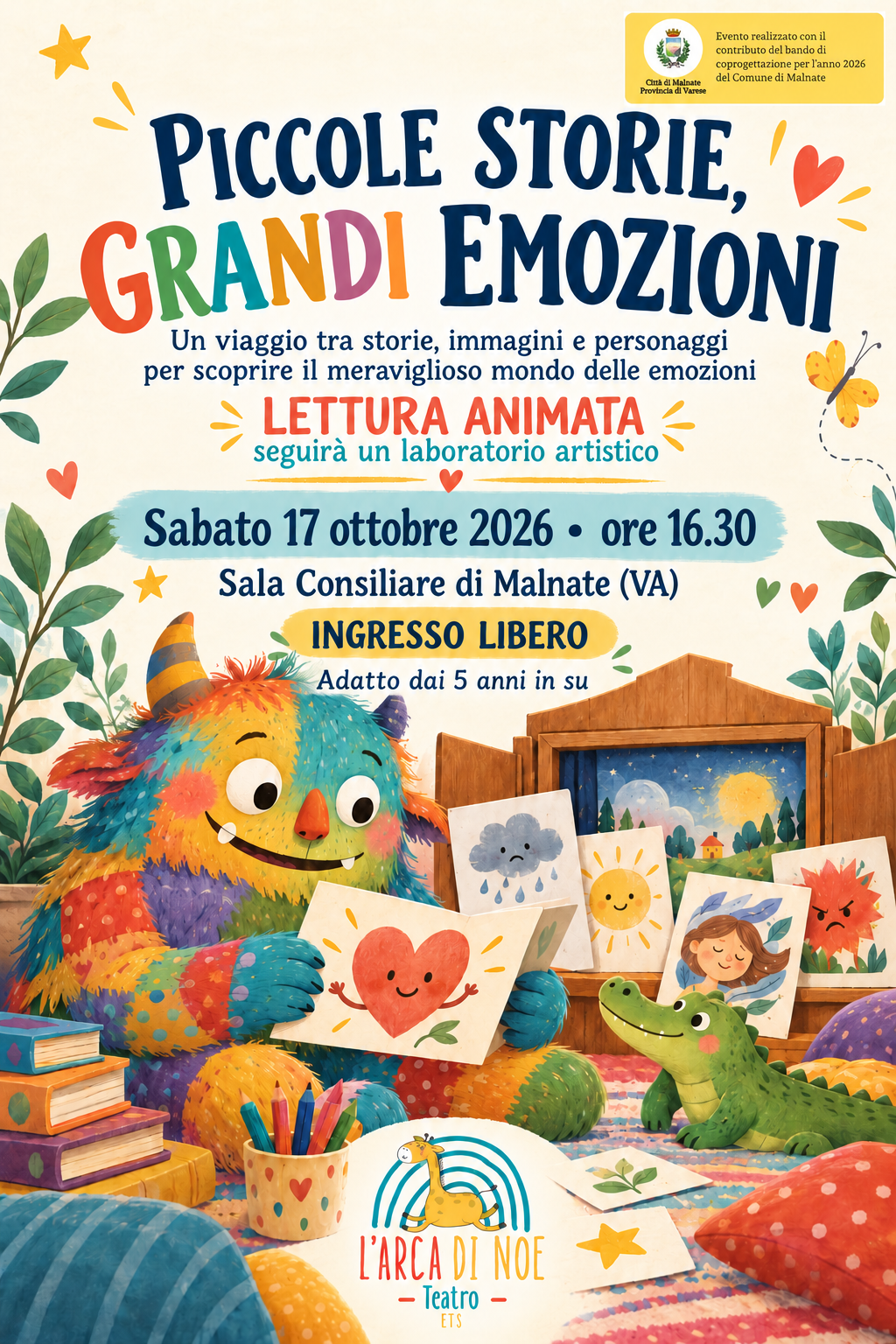 Locandina "Piccole storie, grandi emozioni" dell'associazione Arca di Noè