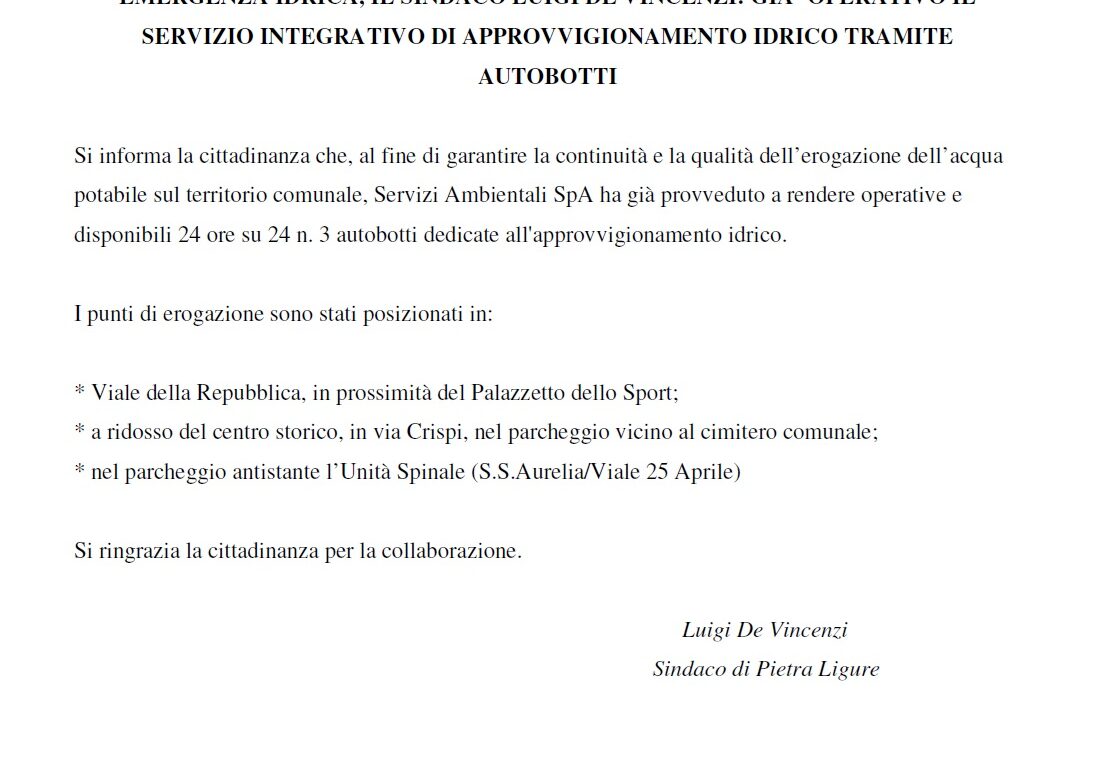 Avviso autobotti