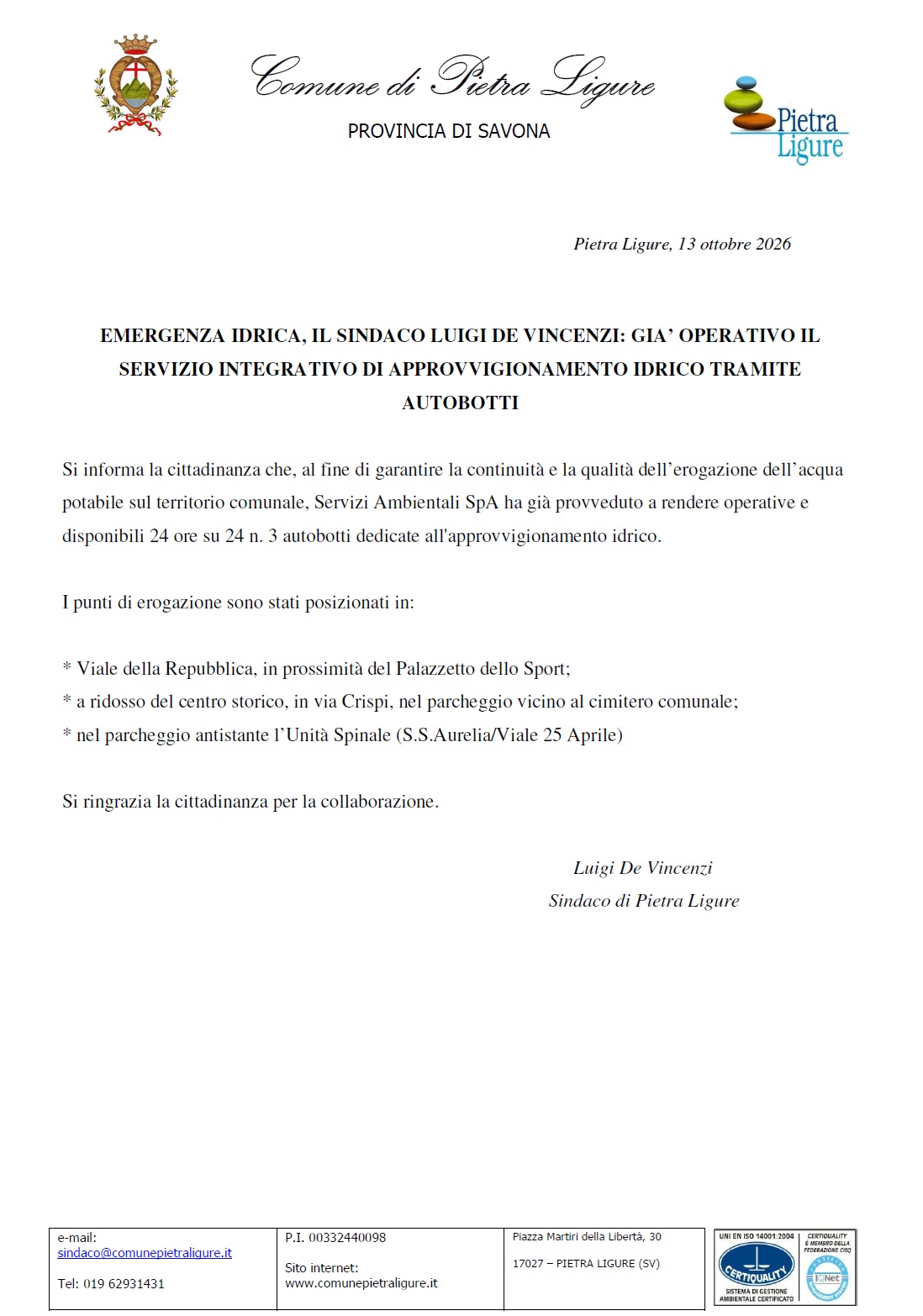 Avviso autobotti