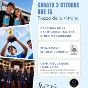 Locandina consegna costituzione, meriti sportivi e Blue Voice