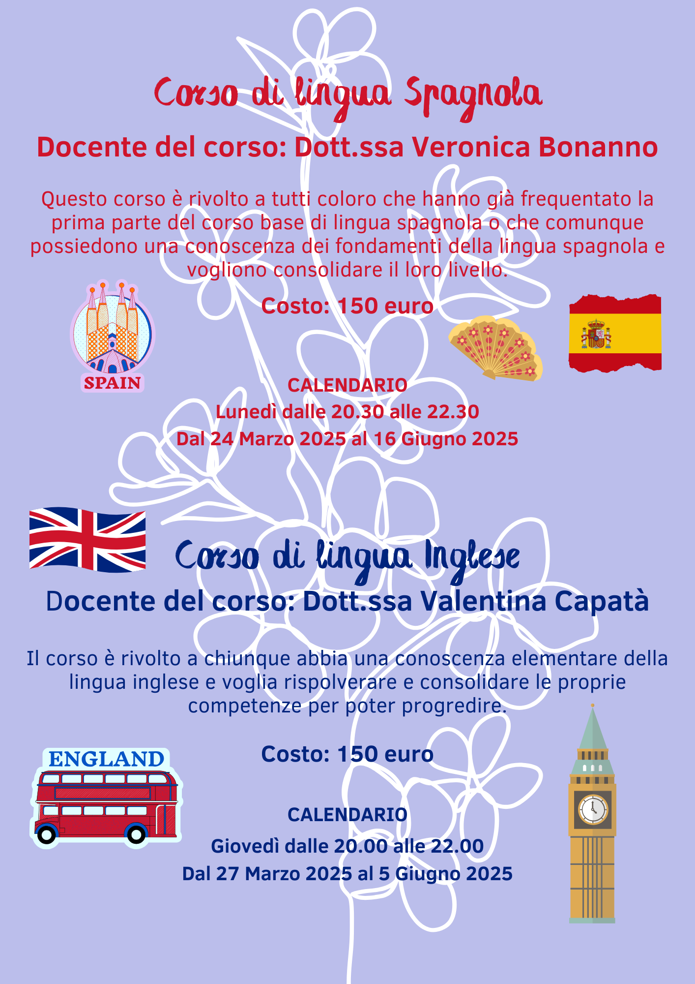 corso di lingua spagnola e corso di lingua inglese anno 2025