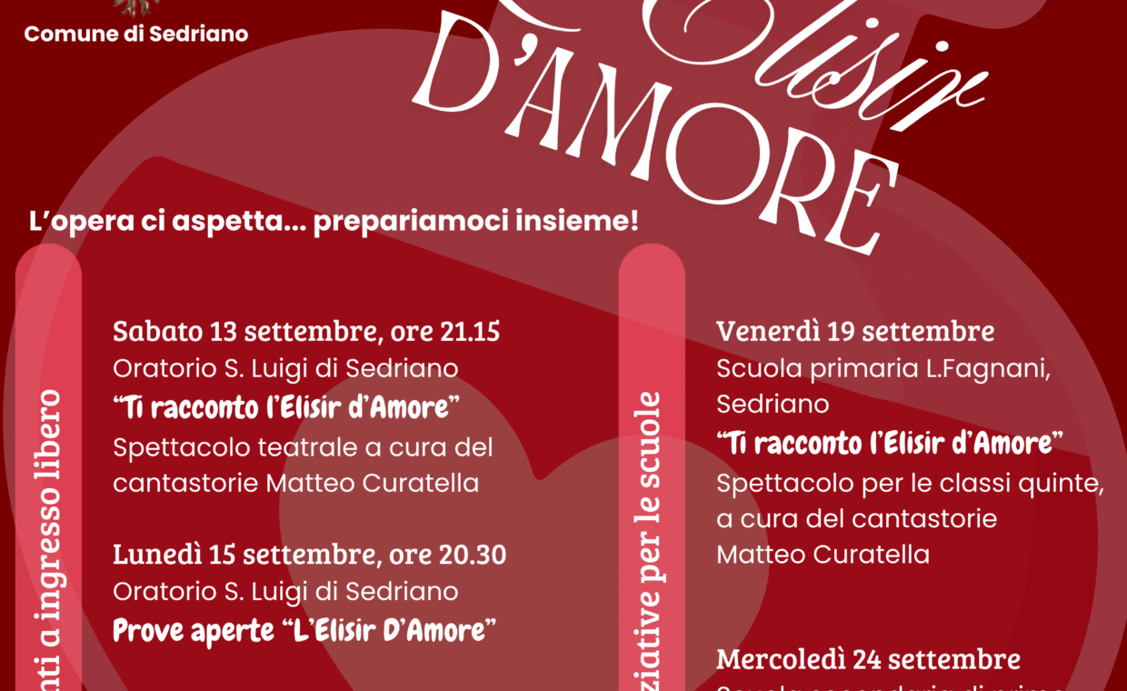 programma di settembre con le date di rappresentazione dell'operetta L'Elisir d'Amore a Sedriano