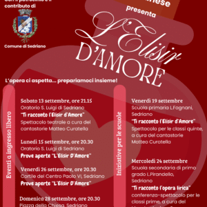 programma di settembre con le date di rappresentazione dell'operetta L'Elisir d'Amore a Sedriano