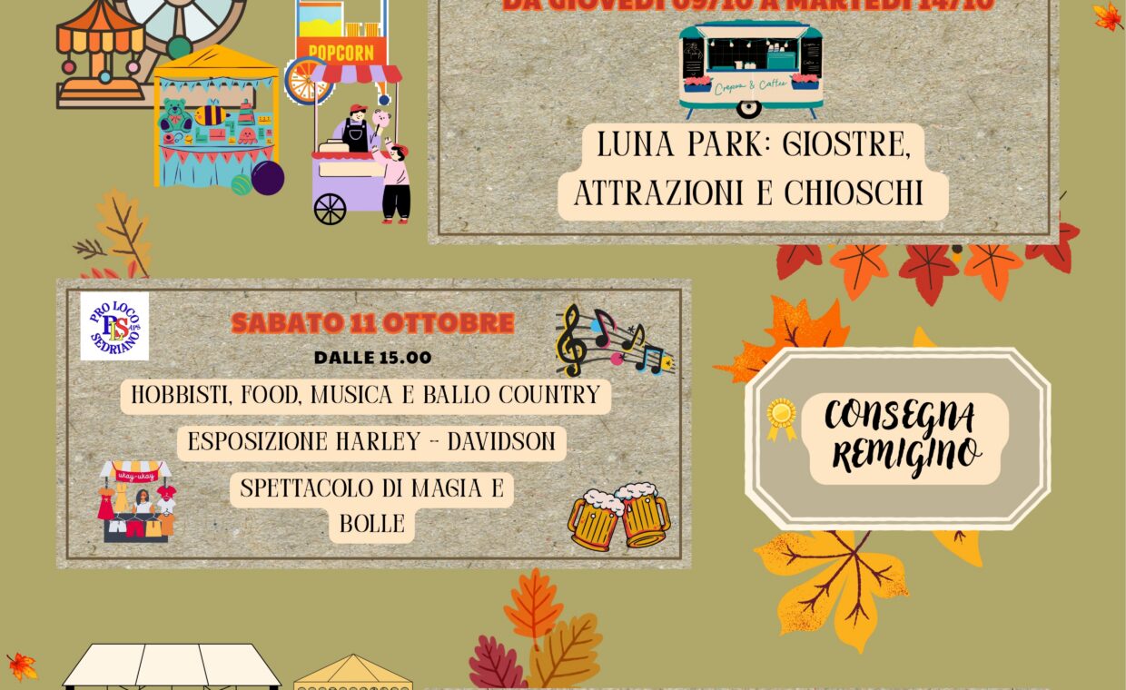 programma festa patronale san remigio lunedì 13 ottobre 2025 in piazza mercato a sedriano