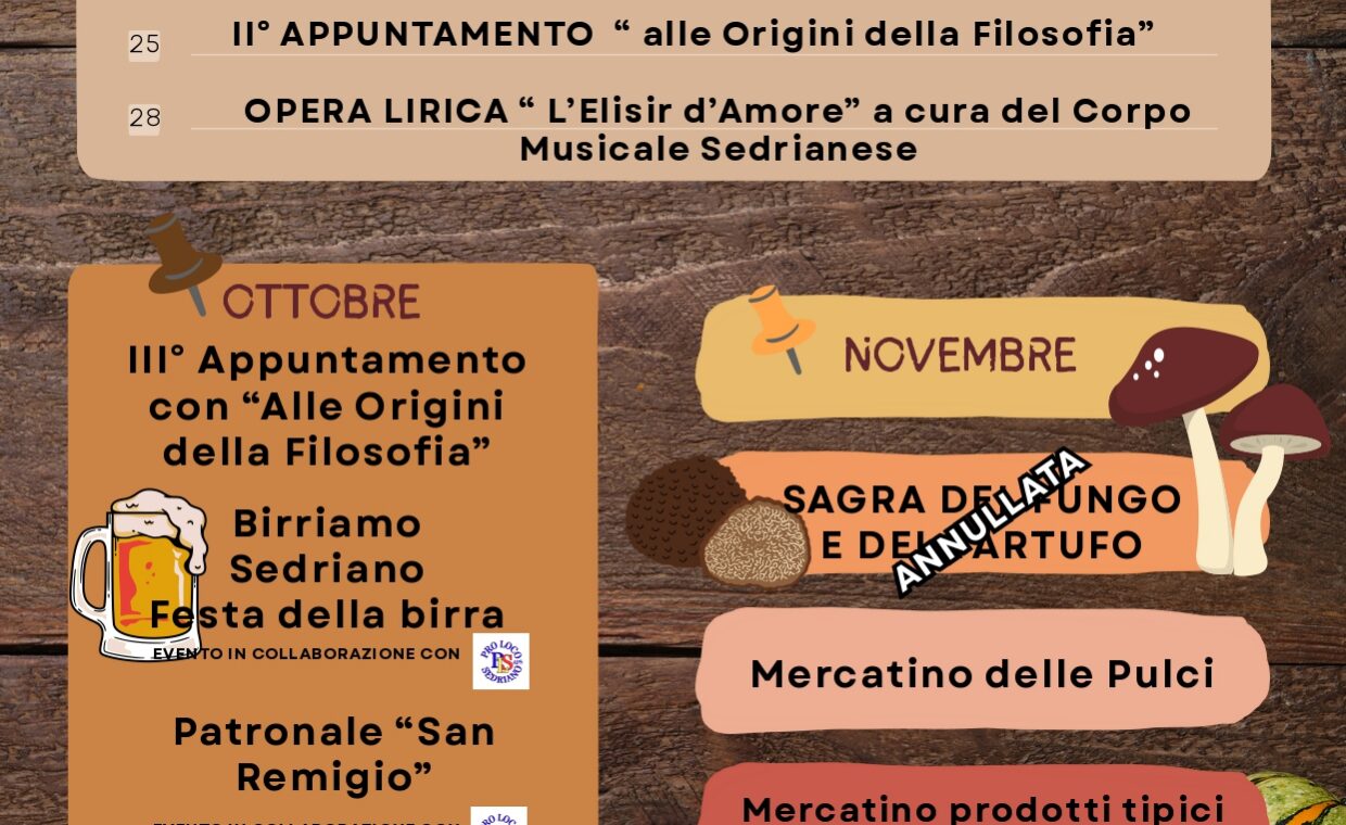 programma autunno a sedriano aggiornato al 23/10/2025